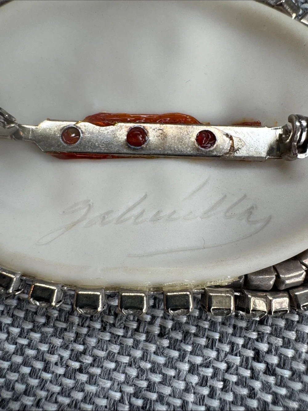 Gabriella Vantage Art Deco Porcelain Flapper Girl Face Rhinestone Brooch Pin